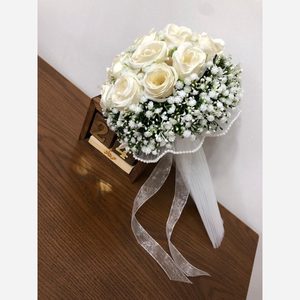 دسته گل عروس رز به همراه تور