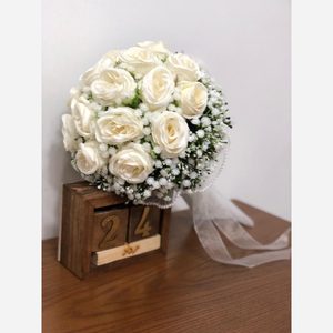 دسته گل عروس رز به همراه تور