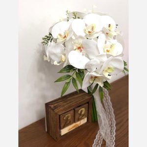 دسته گل عروس و عقد مدل ارکیده ابشاری،دسته گل مصنوعی