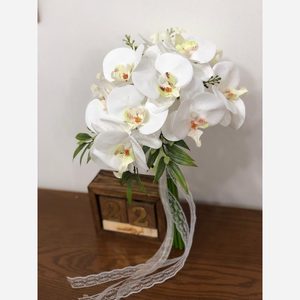 دسته گل عروس و عقد مدل ارکیده ابشاری،دسته گل مصنوعی