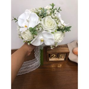 دسته گل عروس مصنوعی ارکیده و رز — تصویر ۸