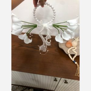 دسته گل عروس شبپوری سازه ای با دسته ی مروارید